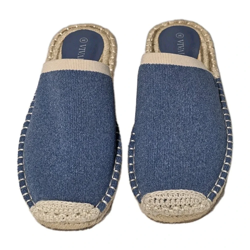 VIVAIA Womens Size 39 Denim Espadrille Mules Slip On Loafers Casual Shoes